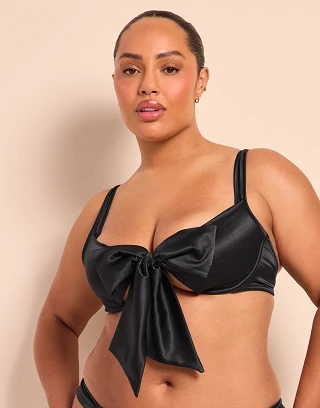 Jet Black Signature Bow Unlined Cupless Bra Model 2