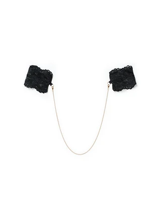 Jet Black Lace Handcuffs Gloves Still 2