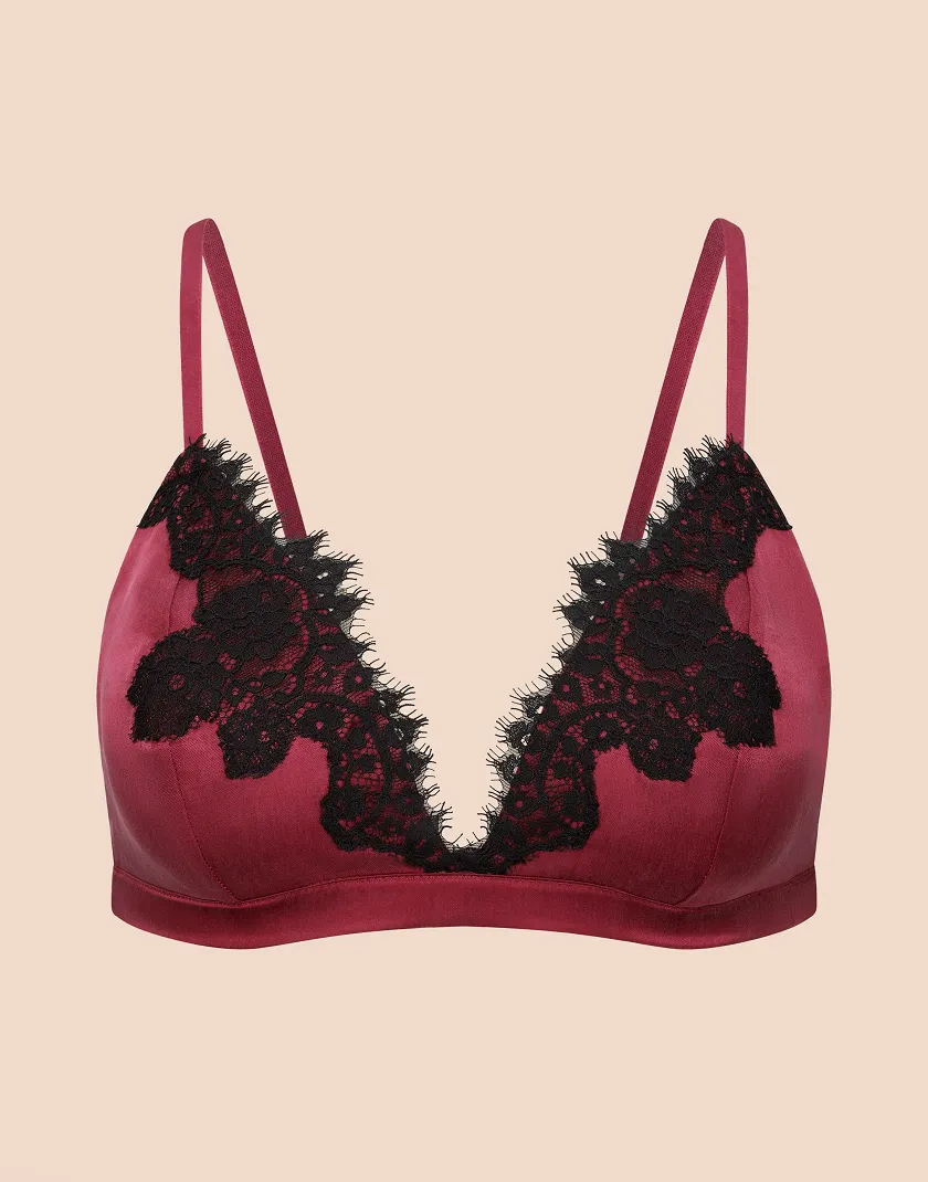 Vegan Silk Bralette Dark Red Unlined bra bundle Still 2