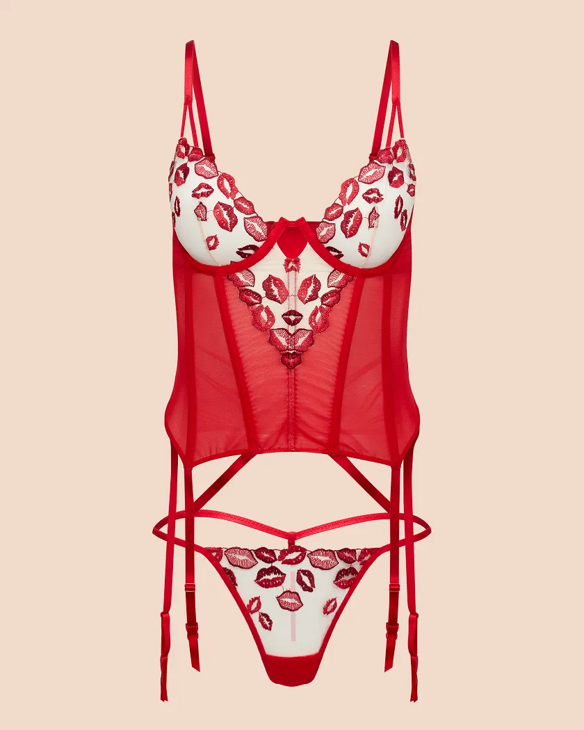 Besos Dark Red 2 Unlined corset bundle Still 2