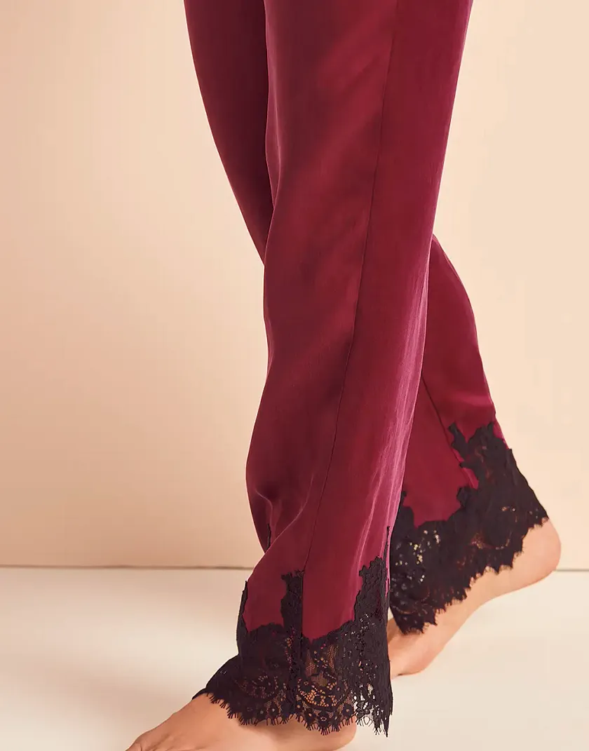 Vegan Silk Pant Dark Red sleepwear bundle Model 3