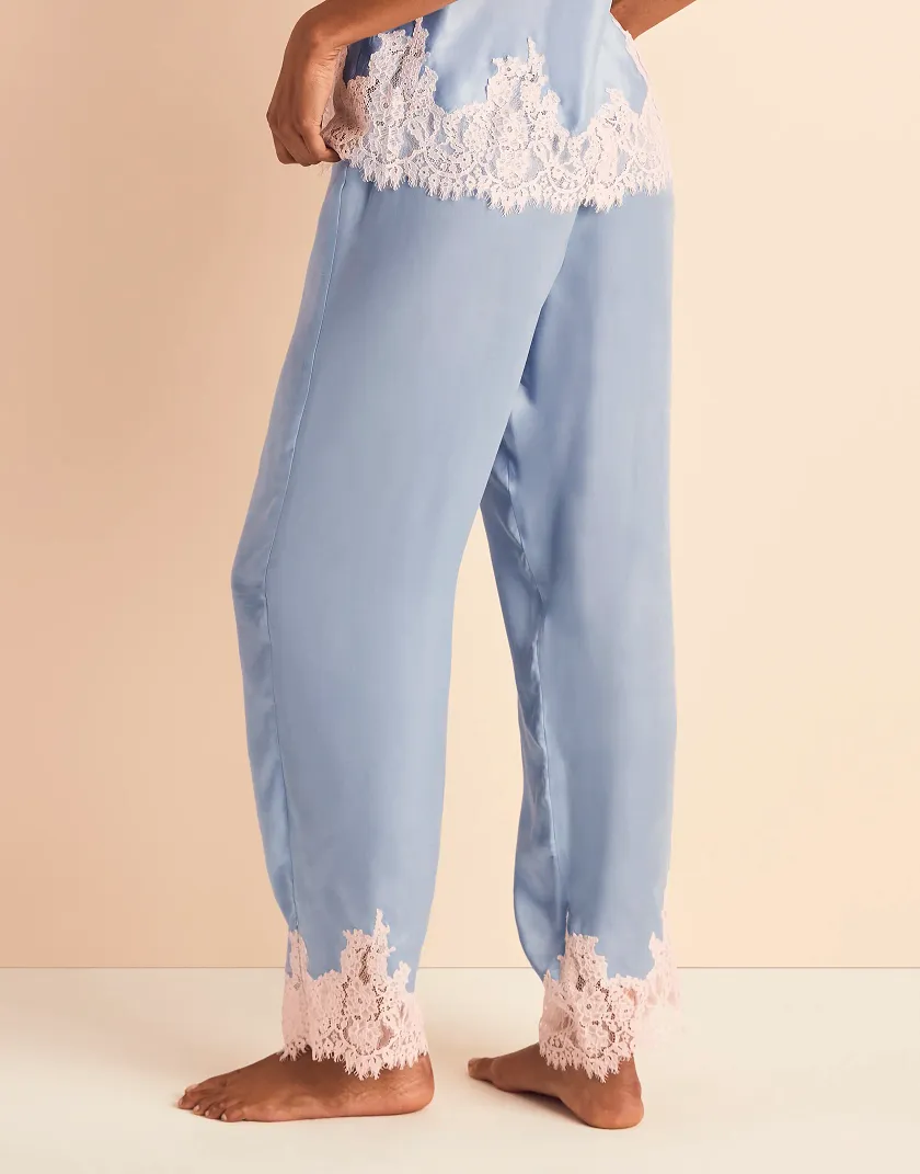 Vegan Silk Pant Medium Blue sleepwear bundle Model 4