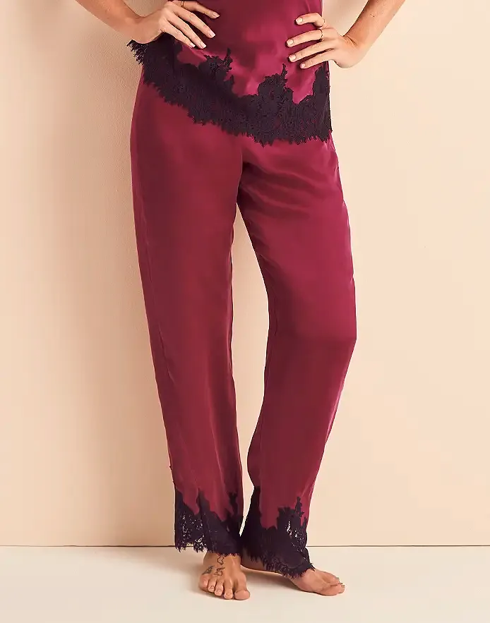 Vegan Silk Pant Dark Red sleepwear bundle Model 1