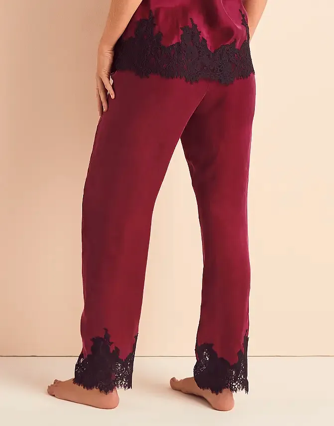 Vegan Silk Pant Dark Red sleepwear bundle Model 4
