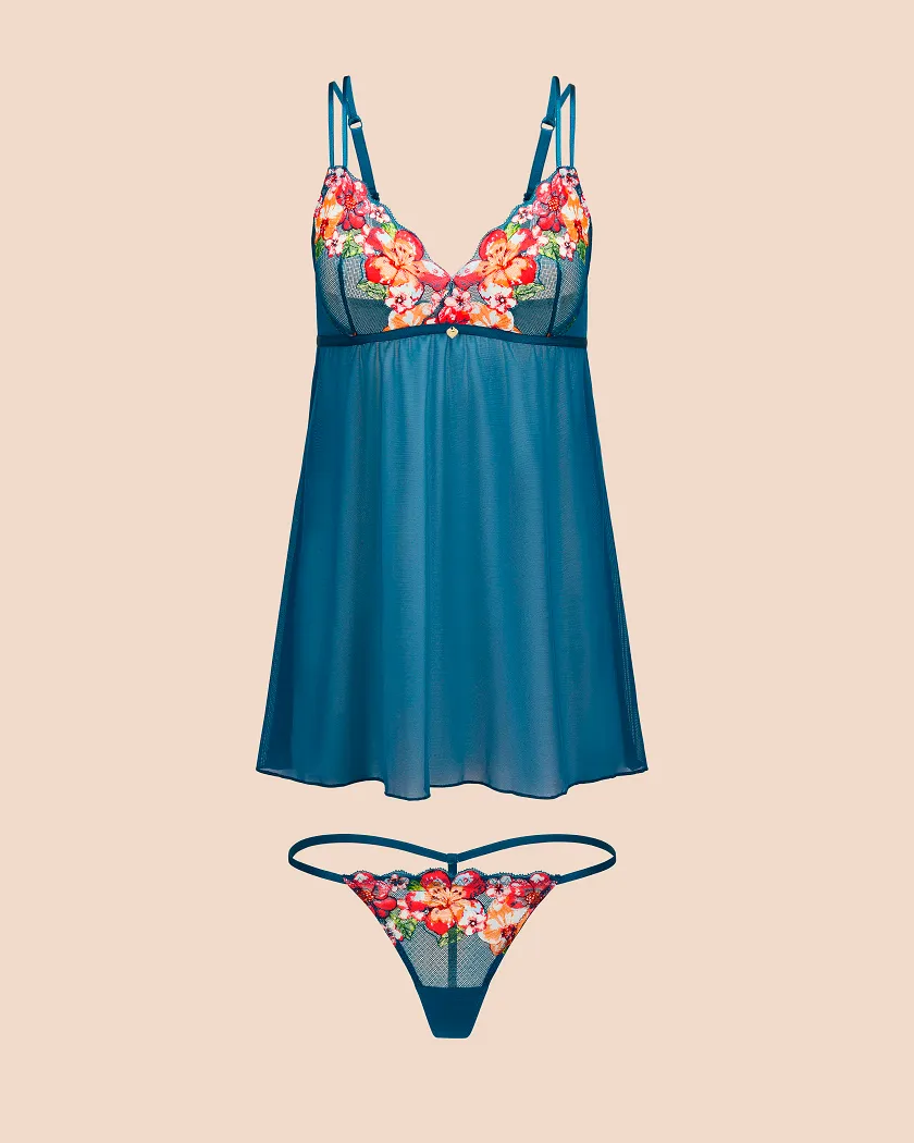 Babette Floral Blue Unlined lingerie bundle Still 3
