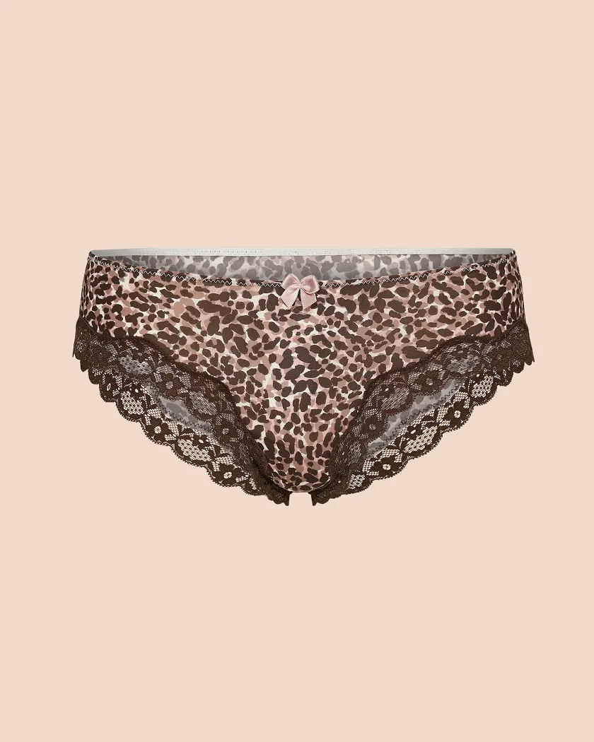 Brown Animal Printed & Lace Trim Cheeky Panty Still 1