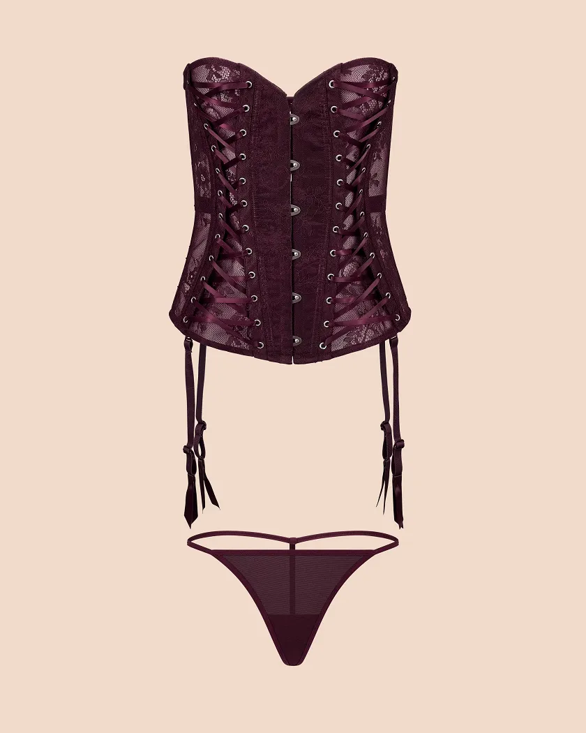 Nikita Dark Purple Unlined corset bundle Still 3