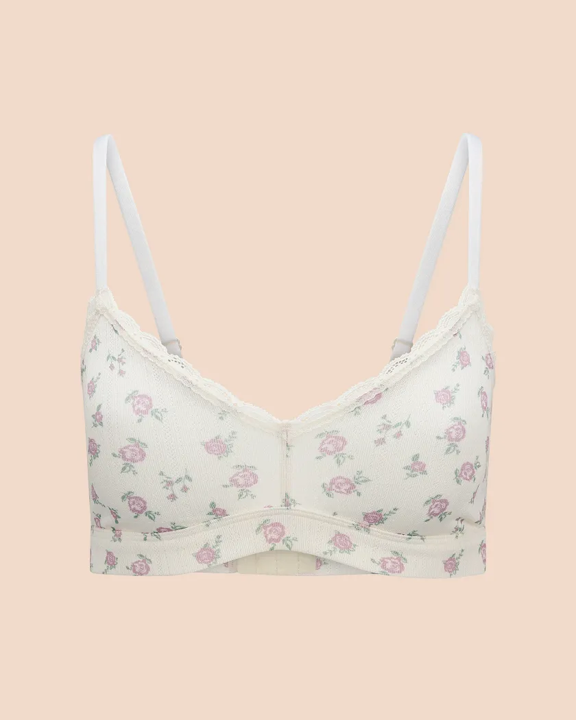 Pointelle Scoop Bralette Floral Beige Unlined bra bundle Still 2