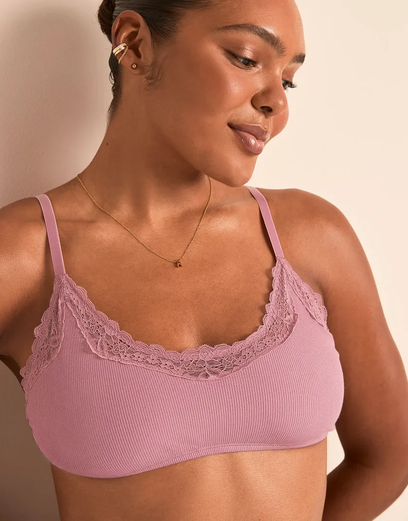 Rib Wireless Scoop Medium Purple Unlined bra bundle Model 1