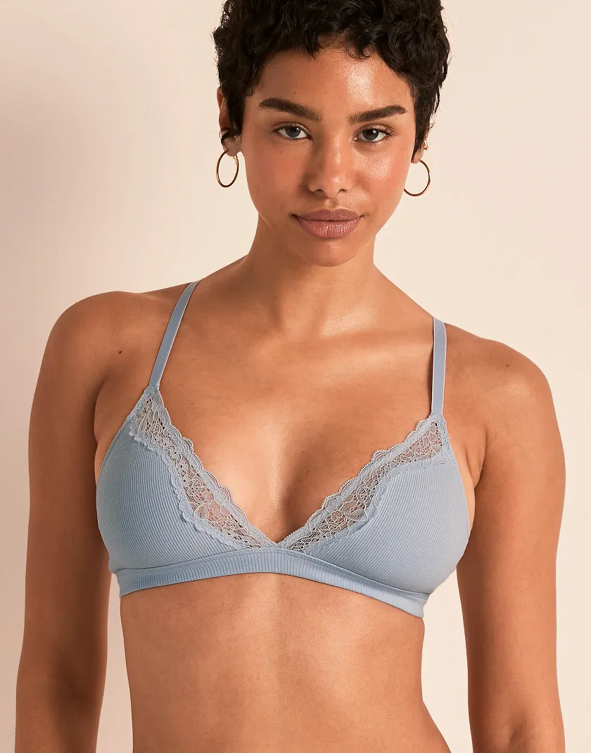 Rib Wireless Triangle Light Blue Unlined bra bundle Model 1