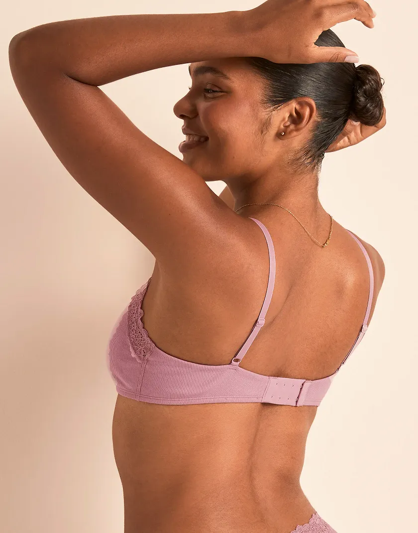 Rib Wireless Scoop Medium Purple Unlined bra bundle Model 4