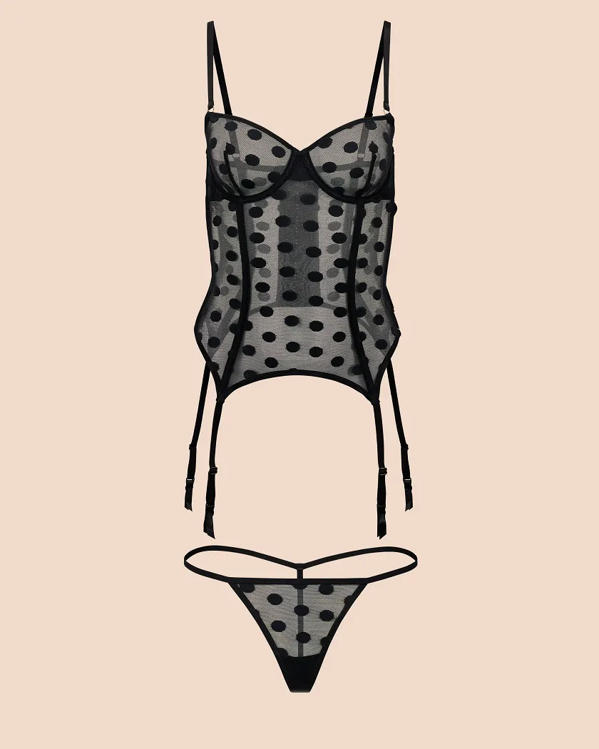 Dotty Black 2 Unlined corset bundle Still 3