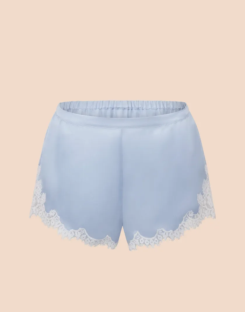 Vegan Silk Short Medium Blue sleepwear bundle Still 2