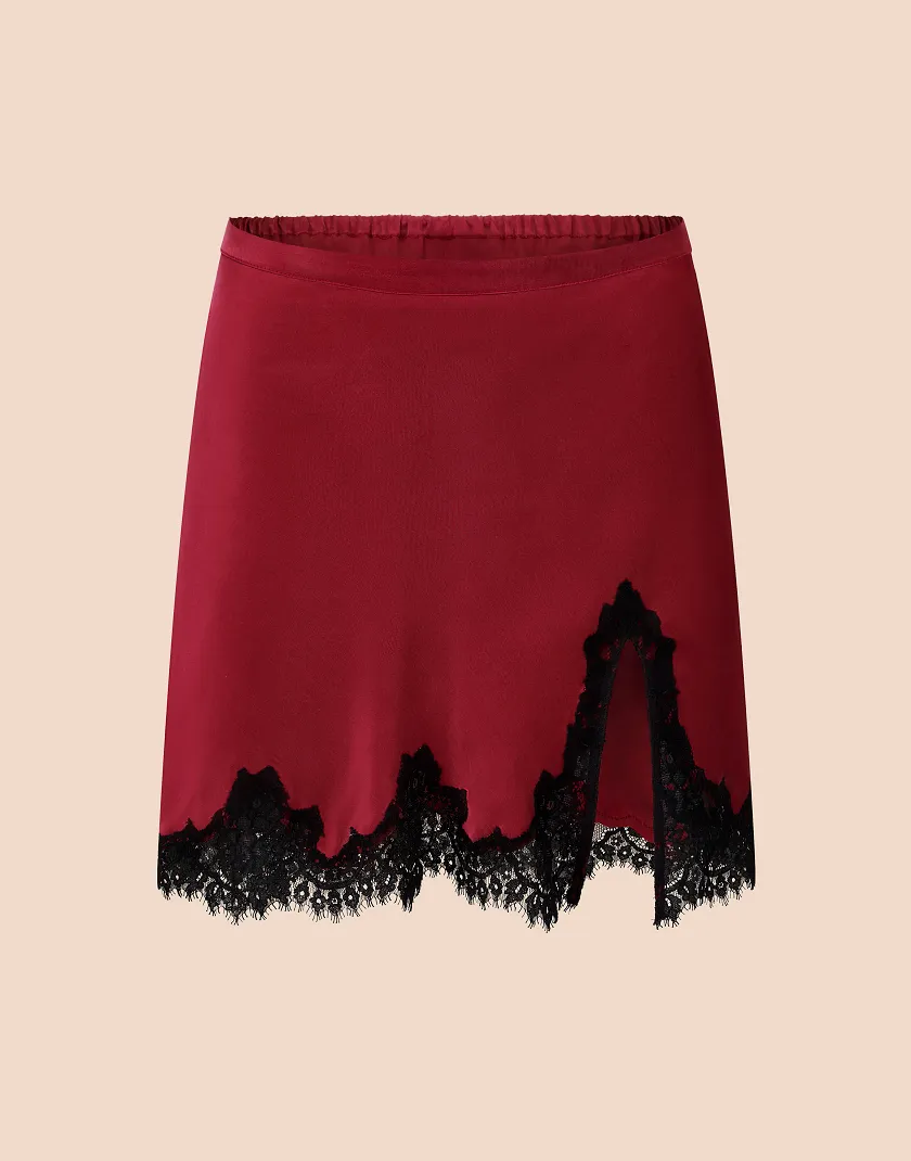 Vegan Silk Slip Skirt Dark Red lingerie bundle Still 2