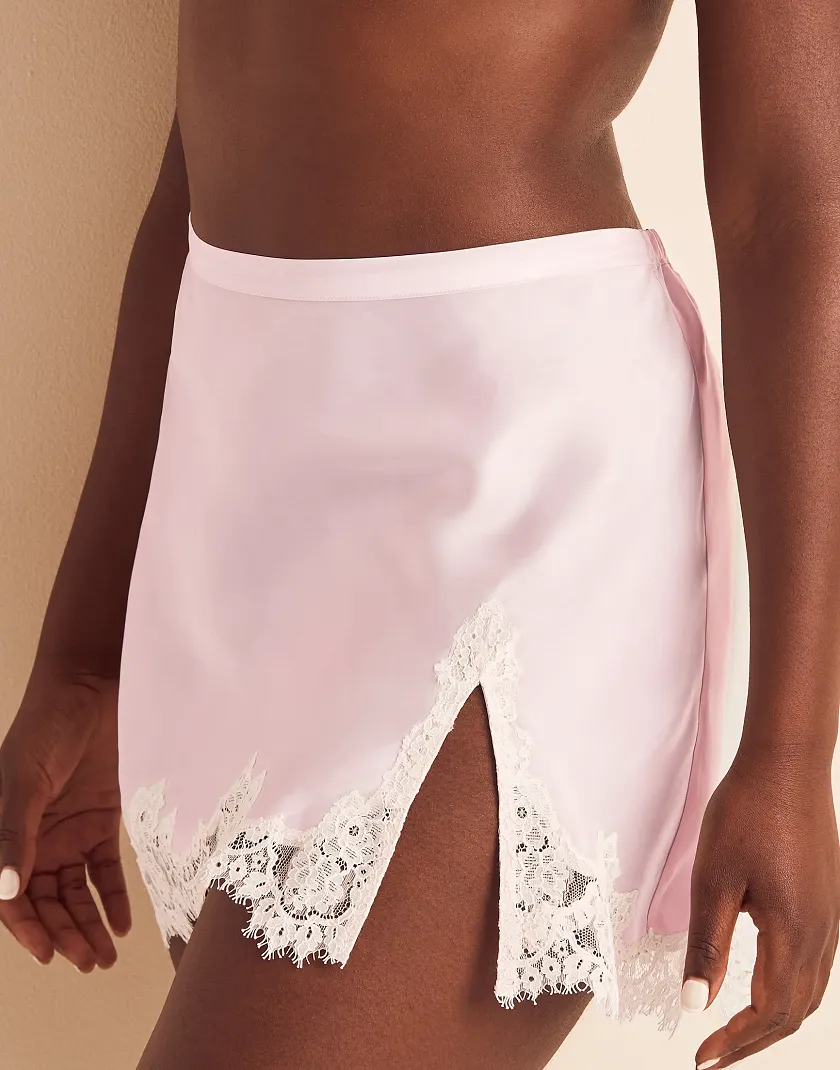 Vegan Silk Slip Skirt Light Pink lingerie bundle Model 1