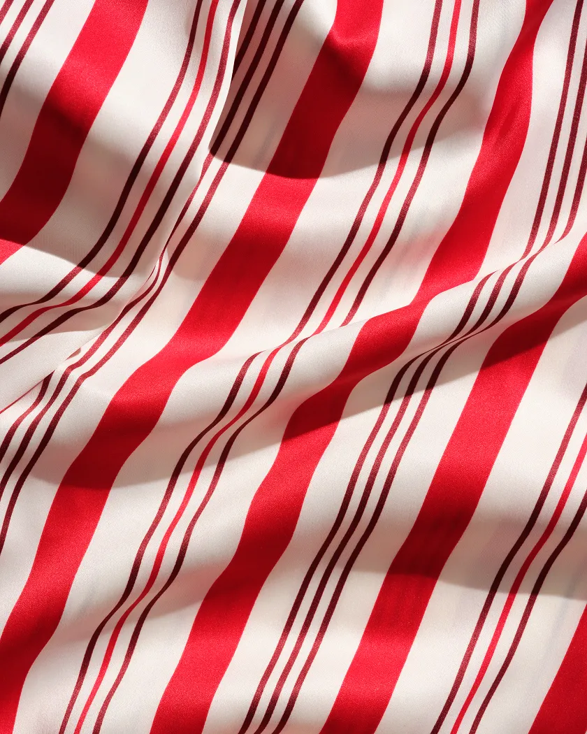 Red Stripe Print Maison Satin Shirt & Pants PJ Set Model 3