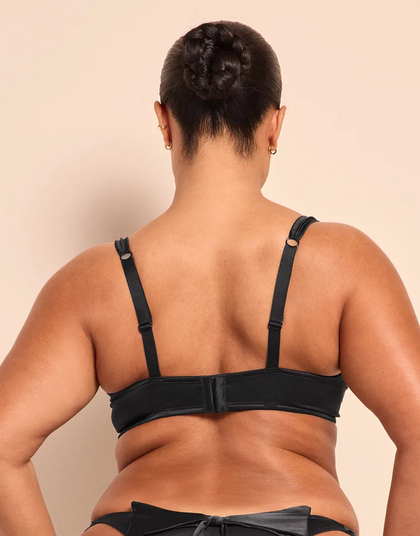 Jet Black Signature Bow Unlined Cupless Bra Model 5