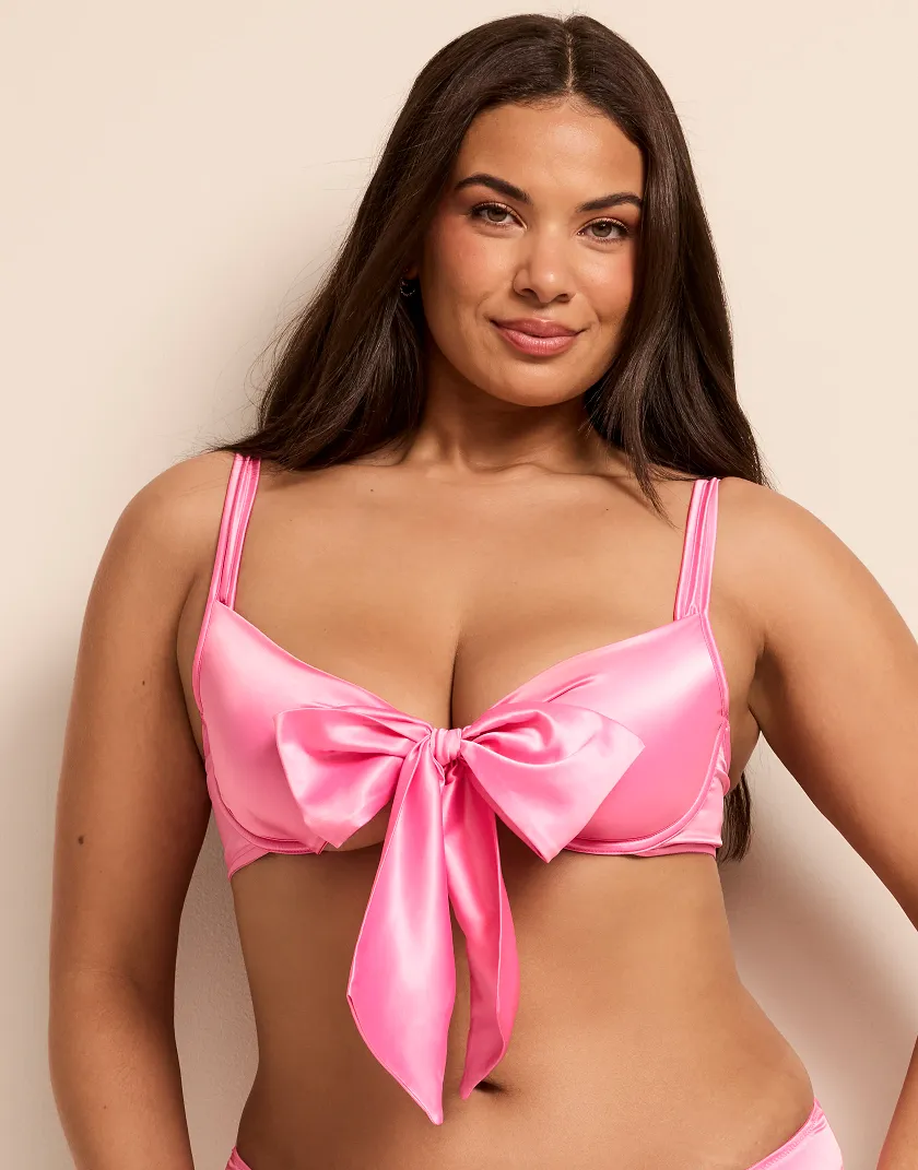 Sachet Pink Signature Bow Unlined Cupless Bra Model 2