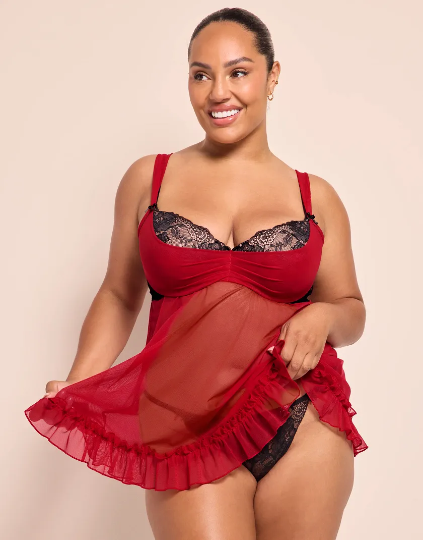 Celeste Dark Red 3 Lightly Lined lingerie and panty bundle Model 3