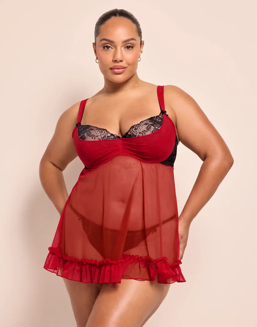 Celeste Dark Red 3 Lightly Lined lingerie and panty bundle Model 10