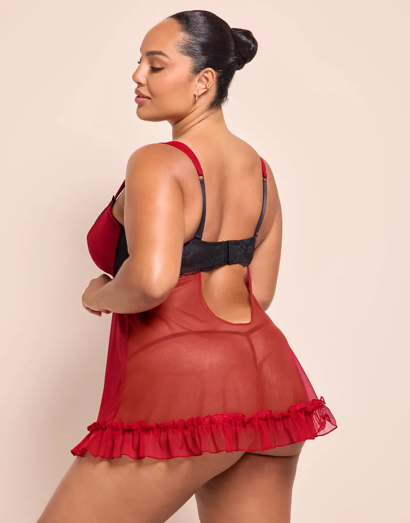 Celeste Dark Red 3 Lightly Lined lingerie and panty bundle Model 6
