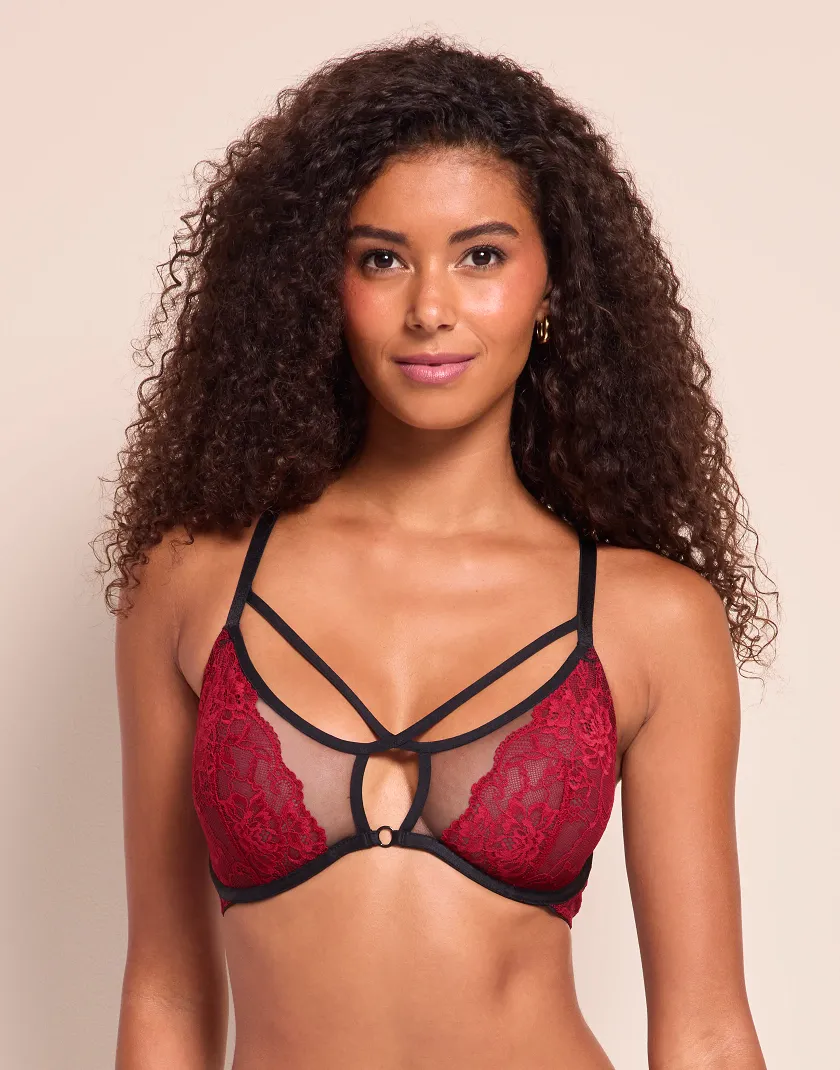 Saveria Dark Red 2 Unlined bra bundle Model 2