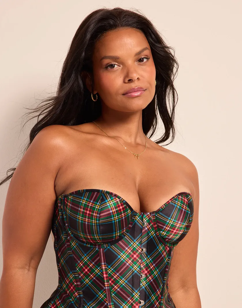 Black Plaid Print Bria Corset Model 7