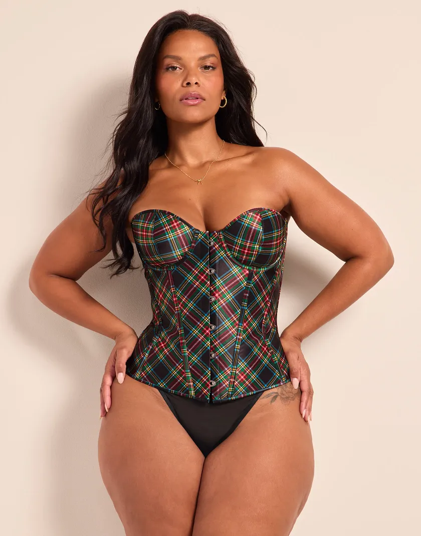 Black Plaid Print Bria Corset Model 2