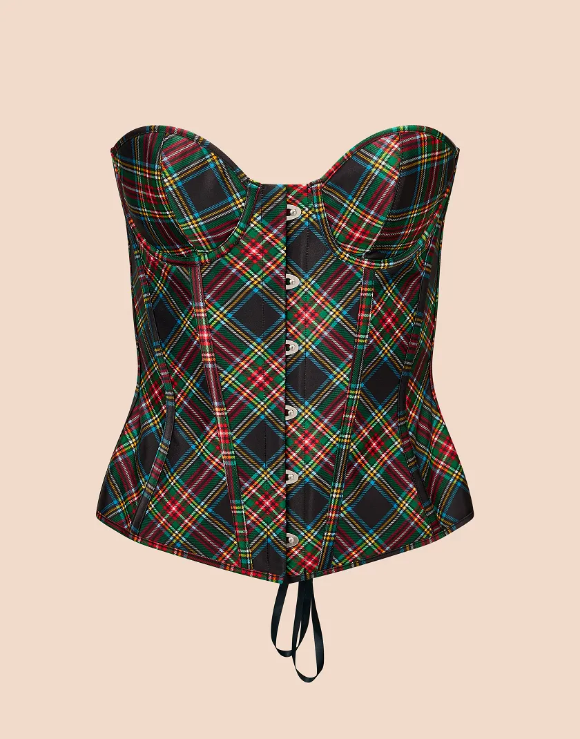 Black Plaid Print Bria Corset Still 3