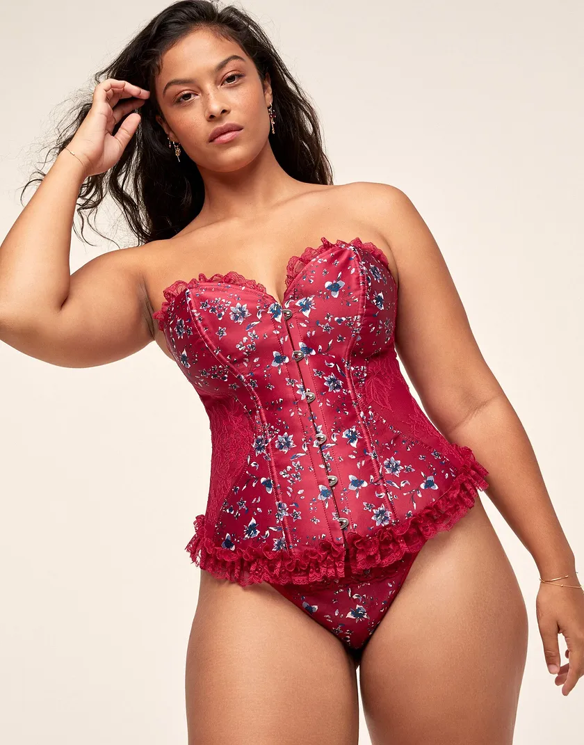 Auburn Floral Red Plus Unlined corset bundle Model 2