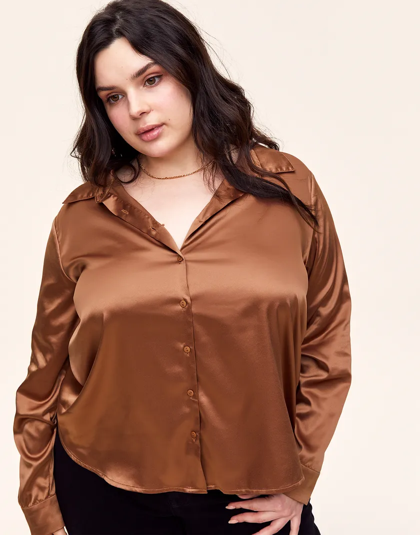 Camila Shirt Dark Brown Plus shirts & blouses bundle Model 2