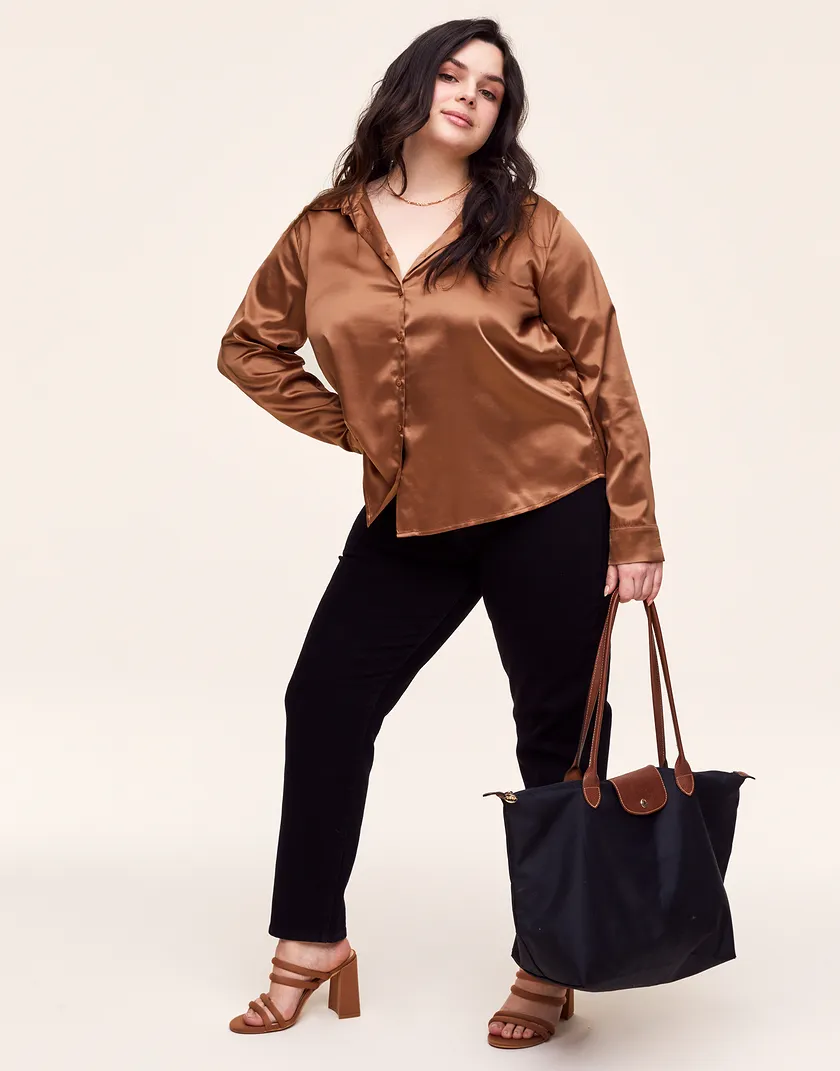 Camila Shirt Dark Brown Plus shirts & blouses bundle Model 5