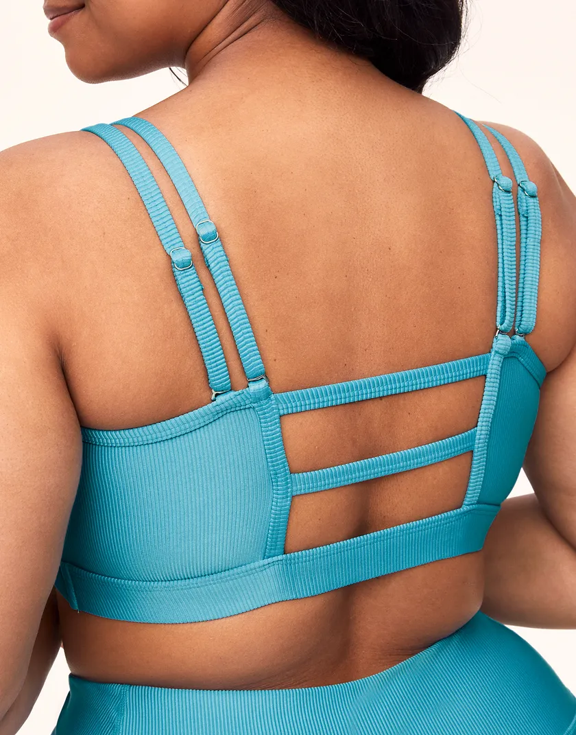 Delphinium Blue Remy Rib Sports Bra Model 2