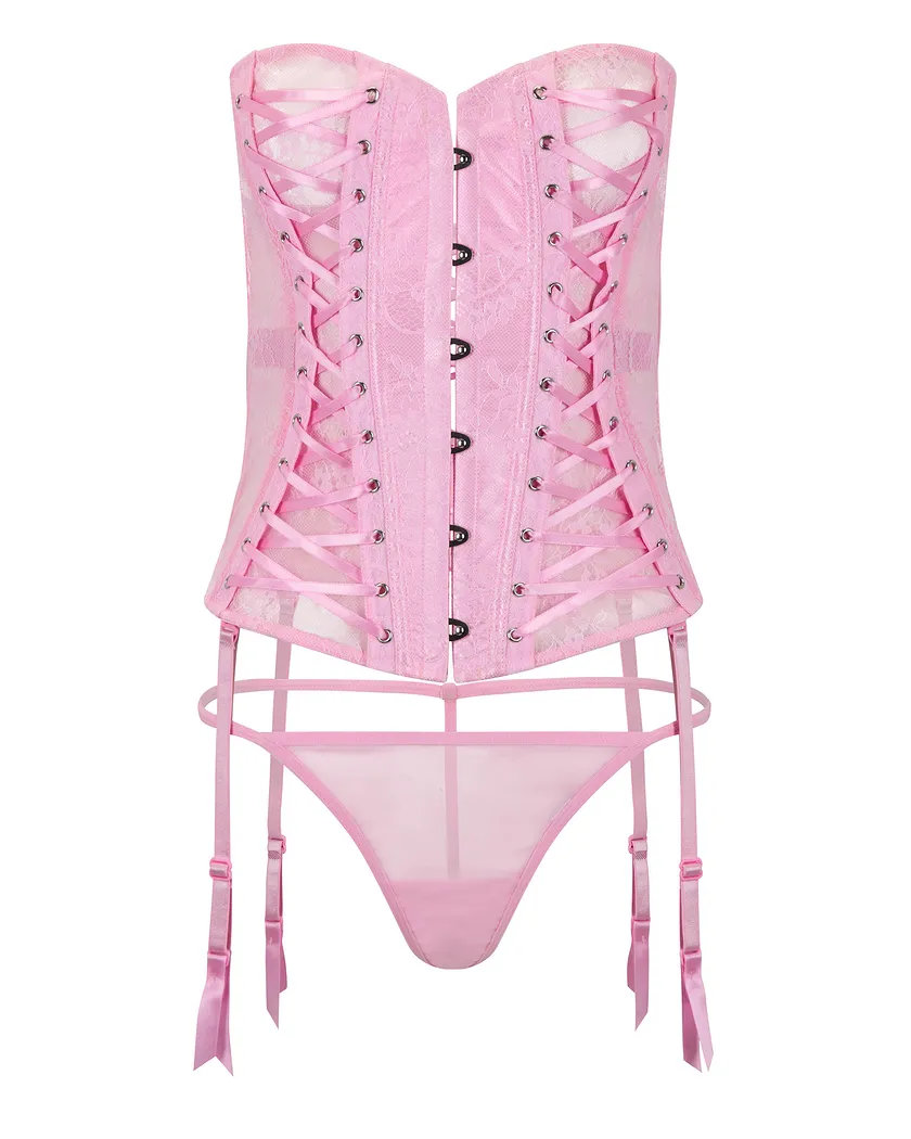 Nikita Medium Pink Unlined corset bundle Still 3