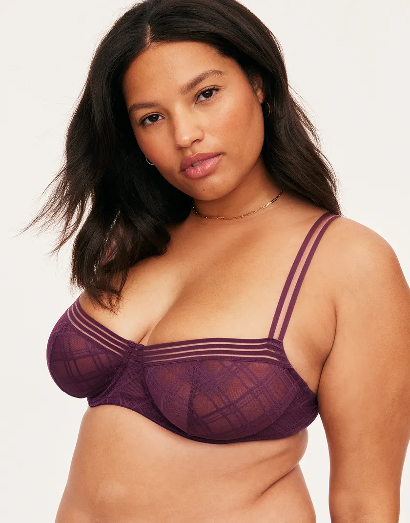 Stacie Dark Purple Plus Unlined bra and panty bundle Model 2