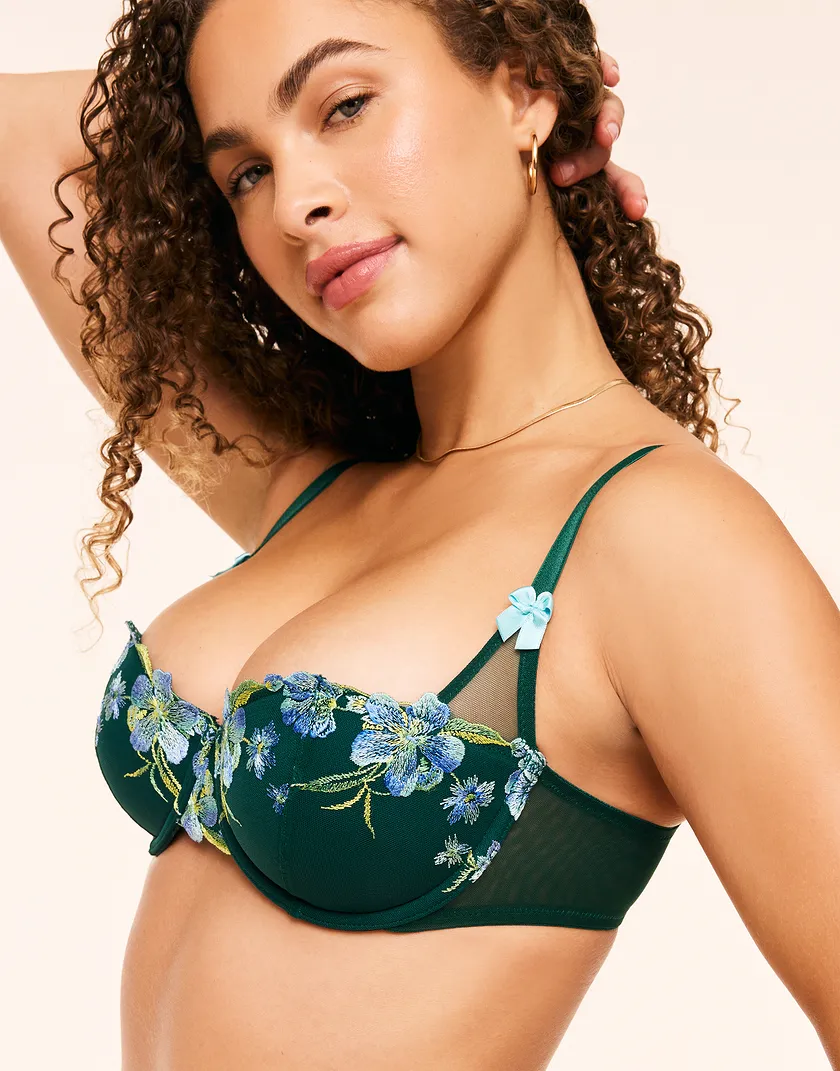 Daphne Floral Green 2 Push Up bra and panty bundle Model 1