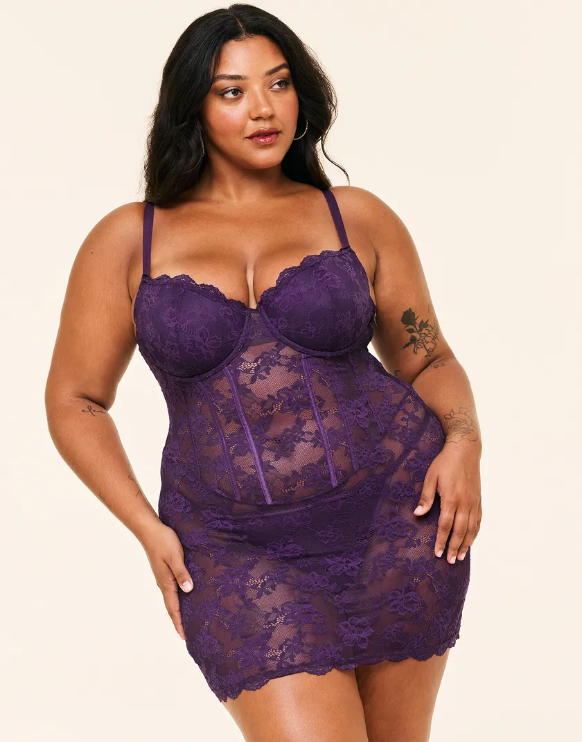 Brielle Dark Purple Plus Contour lingerie bundle Model 2