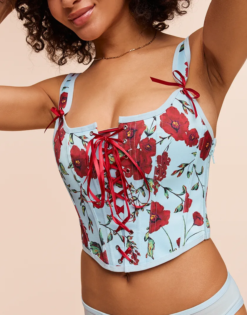 Alex Floral Blue corset bundle Model 4