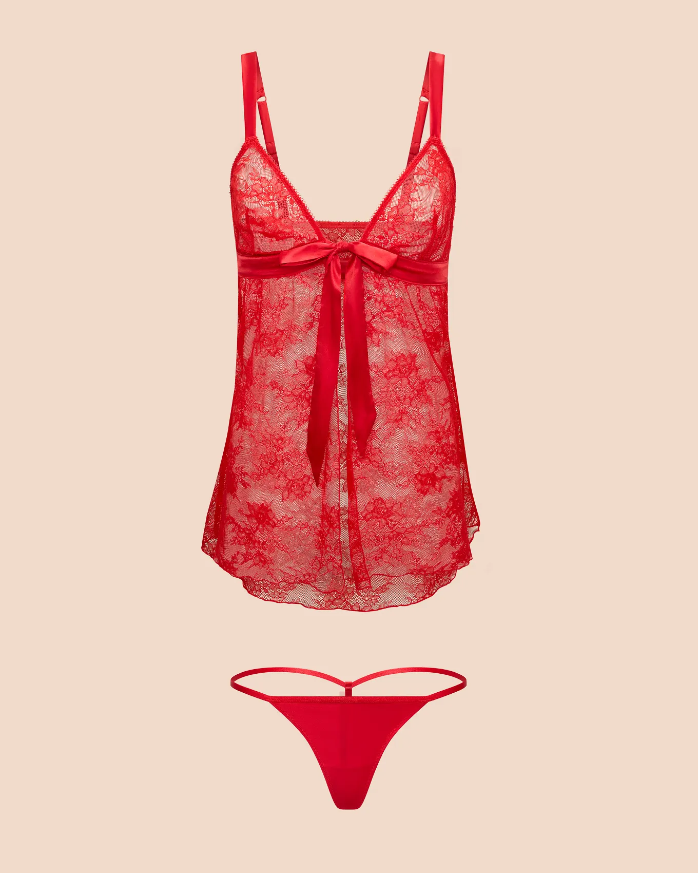 Litherday Satijnen negligé voor dames, nachthemd, babydoll met V-hals, korte jurk, Rood, M