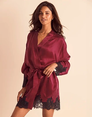 Vegan Silk Robe Dark Red sleepwear bundle Model 1