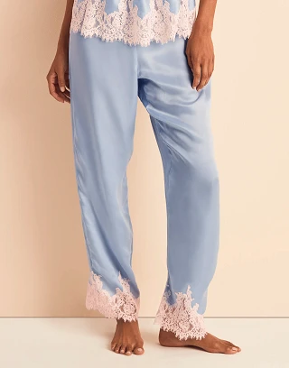 Vegan Silk Pant Medium Blue sleepwear bundle Model 1
