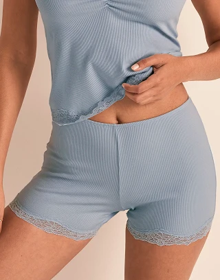 Rib Biker Short Light Blue lounge bundle Model 1