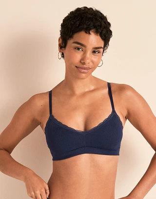 Pointelle Scoop Bralette Dark Blue Unlined bra bundle Model 1