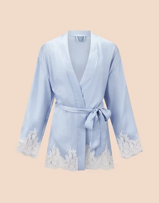 Vegan Silk Robe Medium Blue sleepwear bundle Still 2