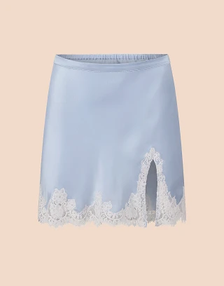 Vegan Silk Slip Skirt Medium Blue lingerie bundle Still 2