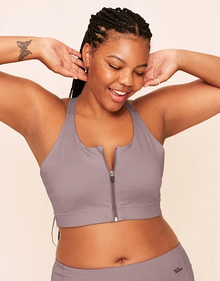 Evie Mid-Support Sports Bra Medium Beige Plus Contour activewear bundle Model 2