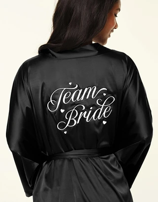 Team Bride Satin Robe Black sleepwear bundle Model 1
