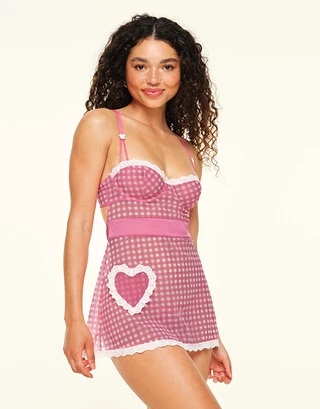 Lola Plaid Pink Unlined lingerie bundle Model 1