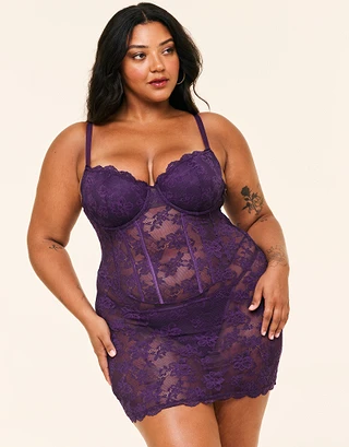 Brielle Dark Purple Plus Contour lingerie bundle Model 2