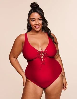 Evangeline Dark Red Plus Contour swimwear bundle Model 1